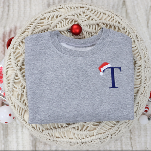 Personalized Kid's Christmas Sweatshirt  - Santa Hat Monogram