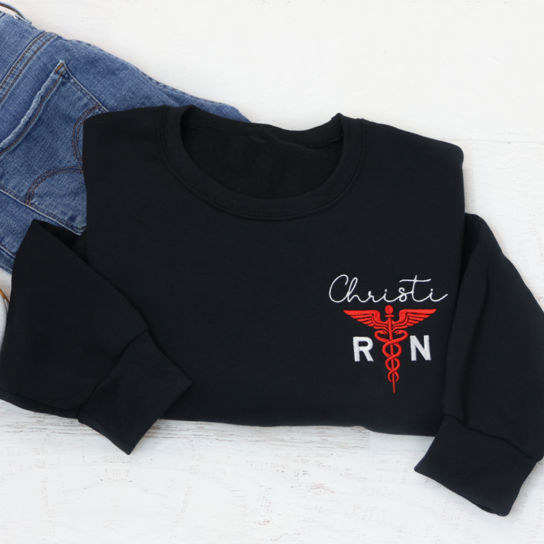 Embroidered Personalized Caduceus Nurse Sweatshirt