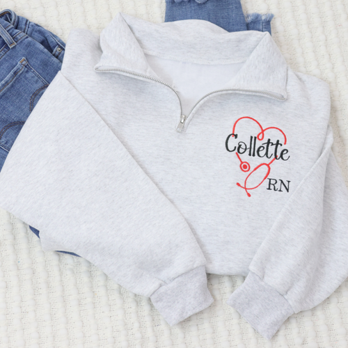 Personalized Nurse Quarter Zip Pullover Sweatshirt - Heart