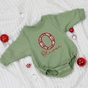 Personalized Baby  / Toddler Christmas Bubble Sweatshirt - Foliage and Red