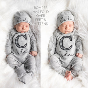 Baby Boy Personalized Outfit - Gray and Black Plaid