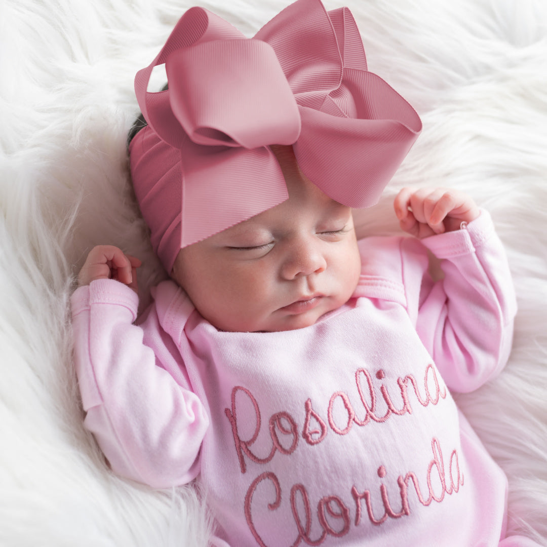 Personalized Baby Girl Coming Home Outfit w/ Big Bow Headband