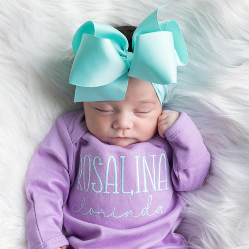Personalized  Baby Girl Coming Home Outfit w/ Big Bow Headband - Purple