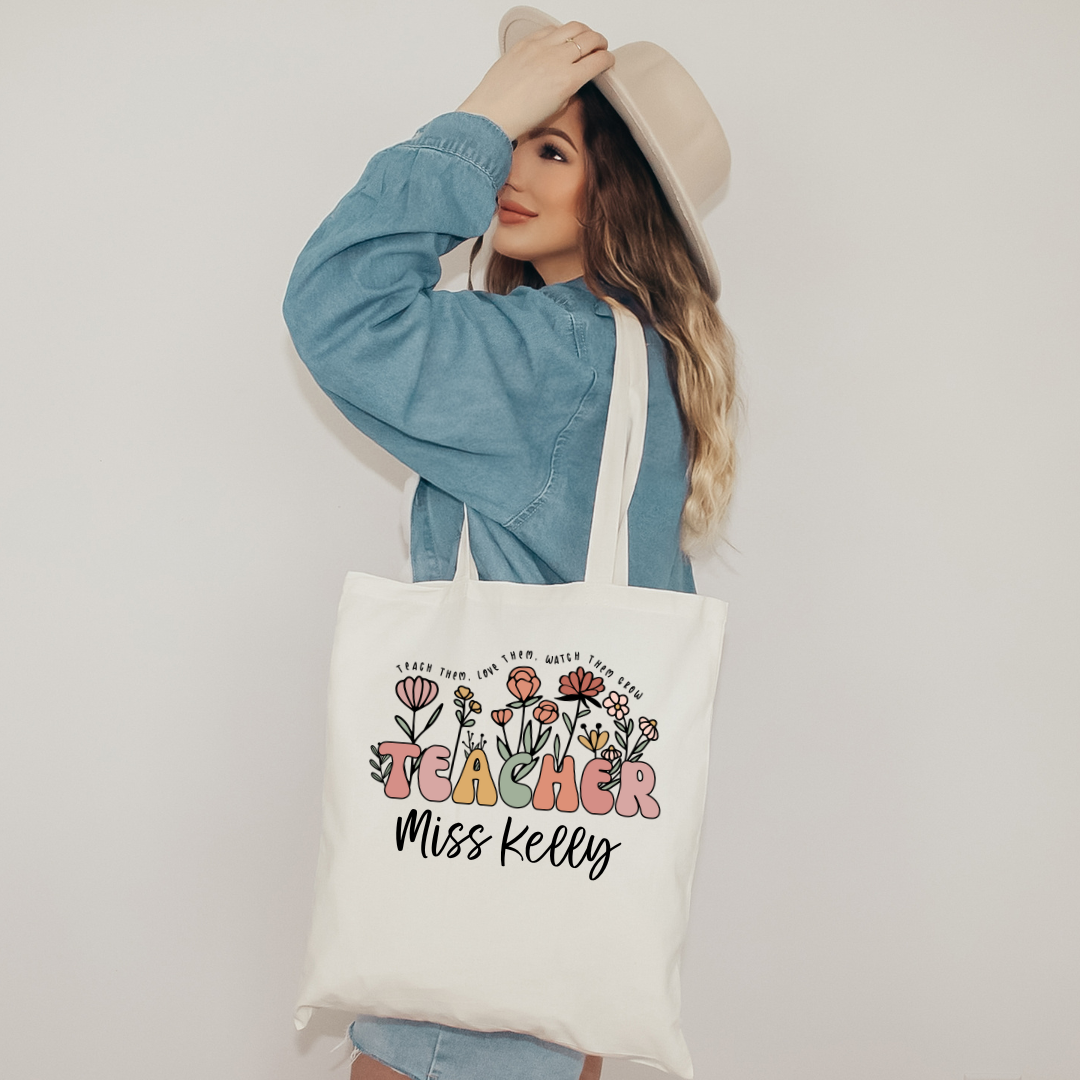 Teach Love Watch Them Grow Personalized Tote Bag