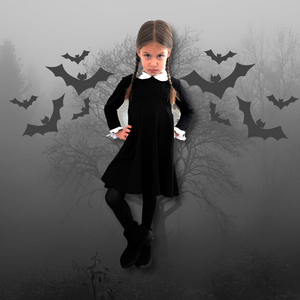 WEDNESDAY ADDAMS - ish DRESS - Black DRESS W/ White TRIM