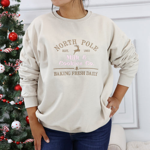 Women's Christmas Embroidered Sweatshirt - North Pole Cookie Co.