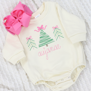 Personalized Baby Girl Christmas Outfit - Christmas Trees