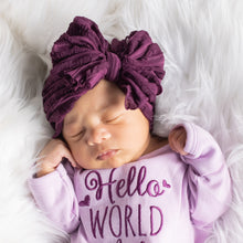 Custom Hello World Baby Girl Outfit w/ Big Lace Headwrap - Lavender
