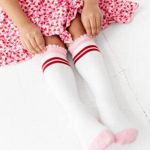 Cherry Stripe Lace Top Knee High Sock