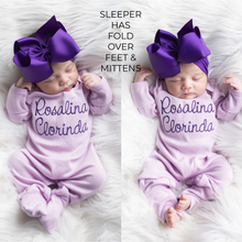 Custom Newborn Baby Girl Coming Home Outfit w/ Big Bow Headband - Lavender