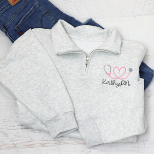 Personalized Nurse Quarter Zip Pullover Sweatshirt