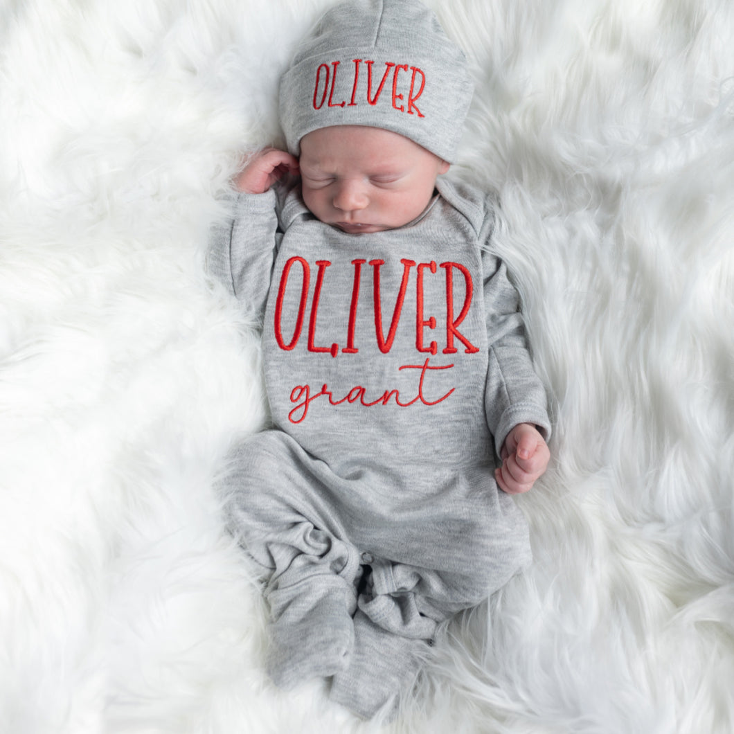 Personalized Baby Boy Outfit - Red and Gray