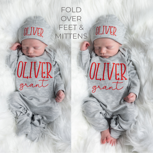 Personalized Baby Boy Outfit - Red and Gray