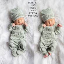 Personalized Baby Boy Outfit- Sage Hello World