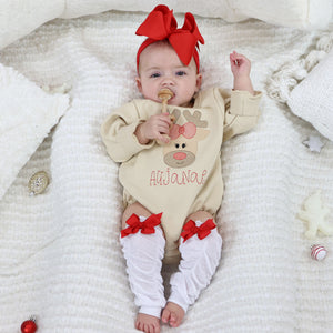 Personalized Baby Girl Christmas Outfit - Christmas Trees - Reindeer