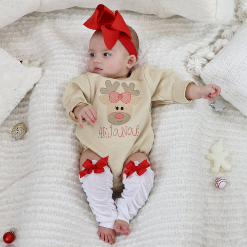 Personalized Baby Girl Christmas Outfit - Christmas Trees - Reindeer