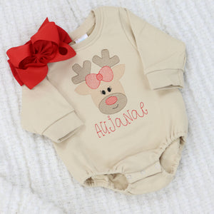 Personalized Baby Girl Christmas Outfit - Christmas Trees - Reindeer