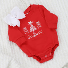 Personalized Baby Girl Christmas Outfit - Christmas Trees - Red