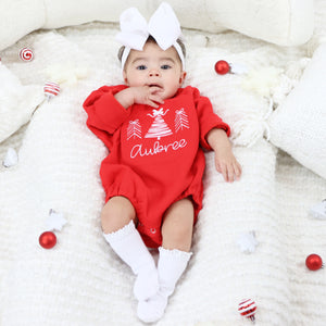 Personalized Baby Girl Christmas Outfit - Christmas Trees - Red