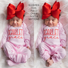 Newborn Baby Girl Coming Home Outfit w/ Big Bow Headband - Pink and Red