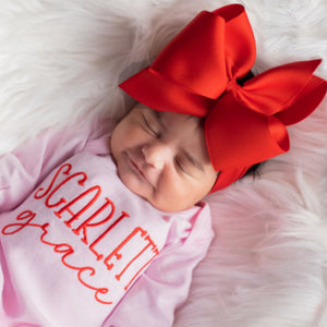 Newborn Baby Girl Coming Home Outfit w/ Big Bow Headband - Pink and Red