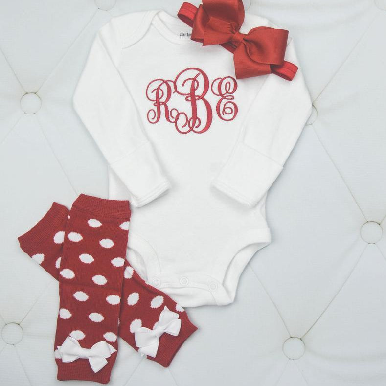 Baby Girl Bodysuit with Matching Red Headband and Leggings