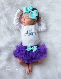 Purple and Aqua Baby Girl Tutu and Personalized Bodysuit
