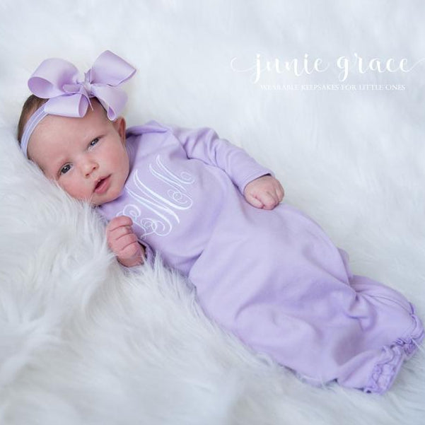Personalized Baby Girl Coming Home Gown and Headband