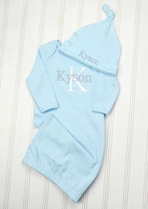 Light Blue Baby Boy Coming Home Gown with White Lettering
