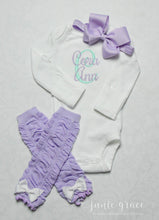 Personalized Custom Embroidered Bodysuit & Lilac Leg Warmers