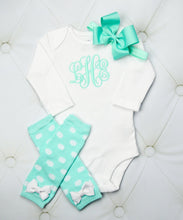 Baby Girl Bodysuit with Matching Teal Headband and Leggings