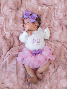 Pink and Lilac Baby Girl Tutu and Personalized Bodysuit