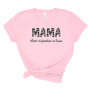 Personalized Mama T Shirt  Cow Print