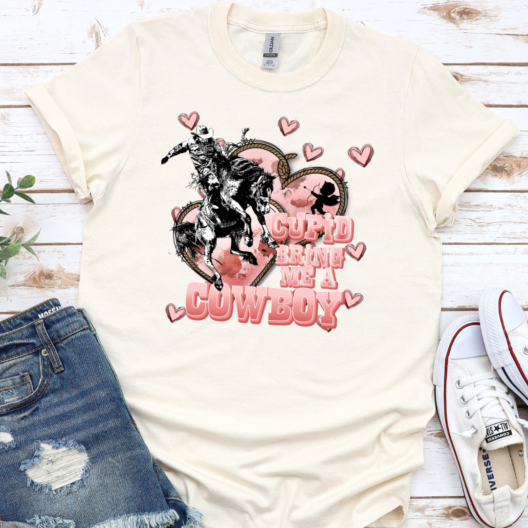 Junie Grace Women's Valentine's Day T Shirt- Cupid Bring Me A Cowboy