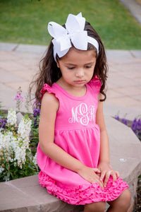 Girls Monogrammed Pink Dress with Bow Headband