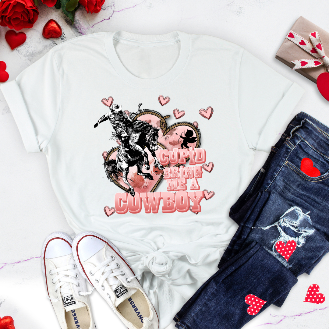 Women's Valentine's Day T Shirt- Cupid Bring Me A Cowboy – Junie Grace