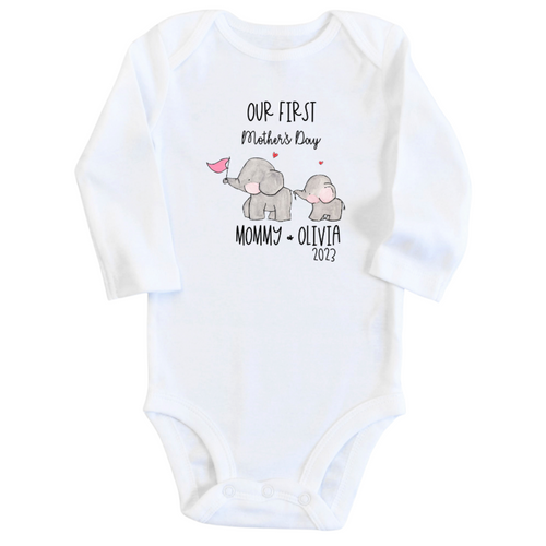Our First Mother's Day - Mother's Day Onesie Elephant w/Flag