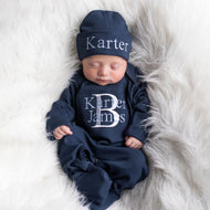 Monogrammed Baby Boy Outfit- Navy Blue