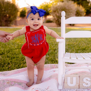 Girl Monogrammed  4th of July Bubble Romper