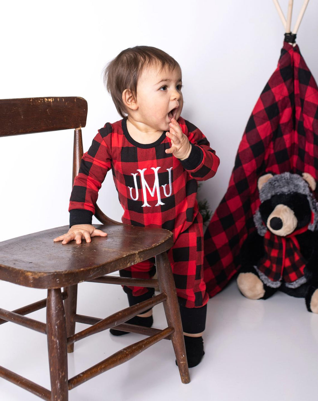 Boy's Personalized Buffalo Plaid Christmas Pajamas