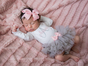 Pink and Gray Baby Girl Tutu and Personalized Bodysuit