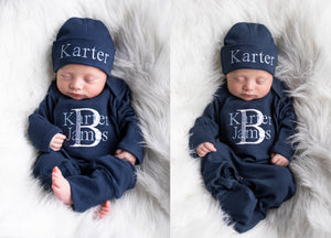 Monogrammed Baby Boy Outfit- Navy Blue