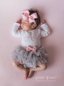 Pink and Gray Baby Girl Tutu and Personalized Bodysuit