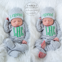 Newborn Baby Boy Personalized Coming Home Outfit  - Gray and Kelly Green