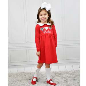 Girls Personalized Triple Heart Dress - red