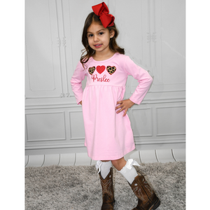 Girls Personalized Triple Heart Dress - Pink