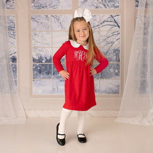 Monogrammed Girls Christmas Dress- Red