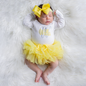 Baby Girl Yellow and Gray Coming Home Tutu Outfit – Junie Grace