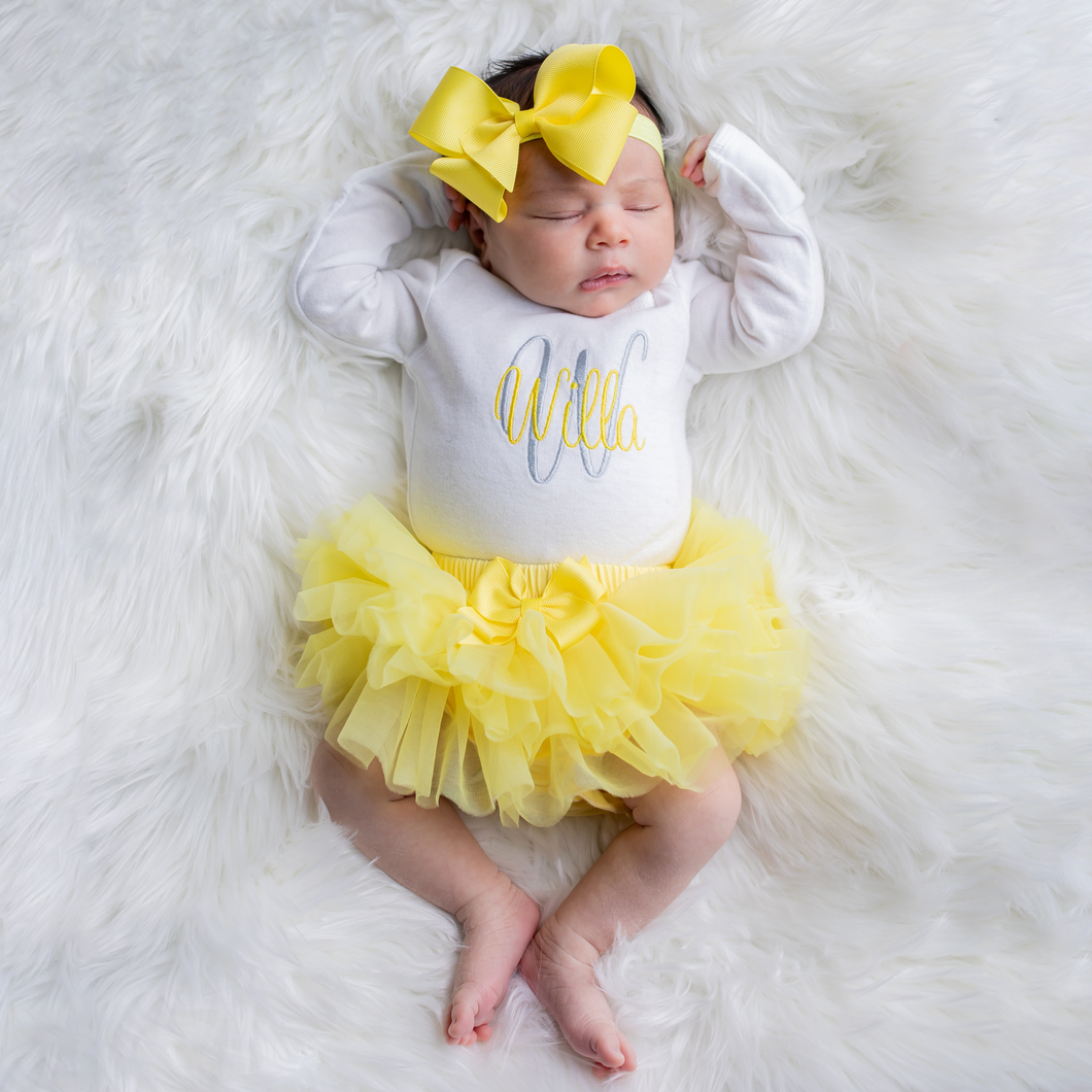 Baby Girl Yellow and Gray Coming Home Tutu Outfit – Junie Grace
