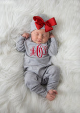Monogrammed Baby Girl Outfit- Gray and Red